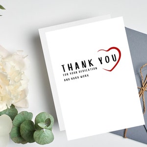 Tarjeta de agradecimiento imprimible sencilla / Descarga instantánea / Tarjeta de descarga digital / Tarjeta de felicitación de 7x5 / Tarjeta de gratitud / Dedicación y trabajo duro