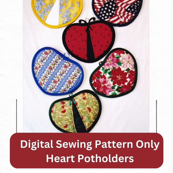 Digital Sewing Pattern for Heart Shaped Potholders | Vintage Sewing Pattern | Potholder Sewing Pattern