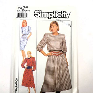 Simplicity Sewing Pattern 9284 | Dress Sewing Pattern with sleeve variations sizes 6-14 Uncut | Vintage 1980s Dress
