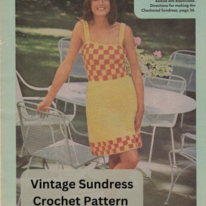 Vintage 1970&#39;s Crochet Pattern for Crochet Checkered Sundress | Pattern Only Not A Physical Item | Given sizes 6-16 FREE CROCHET GUIDE