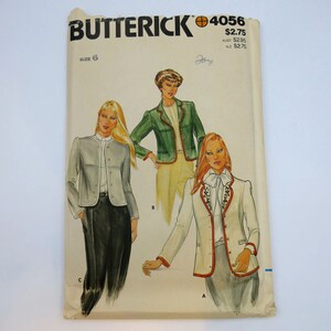 Butterick Jacket Sewing Pattern 4056 with Transfer | Vintage Sewing Jacket Pattern | Size 6 | Uncut Pattern | 1970&#39;s Jacket Pattern