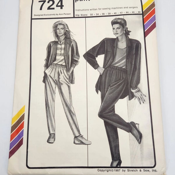 Stretch and Sew Pattern 724 for Vintage Pants | Uncut Pattern | Sizes 32-34-36-38-40-42-44-46-48