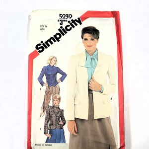 Simplicity Jacket Sewing Pattern 5239 | Vintage Sewing Jacket Pattern | Size 16 | Uncut Pattern | 19780s Jacket Pattern