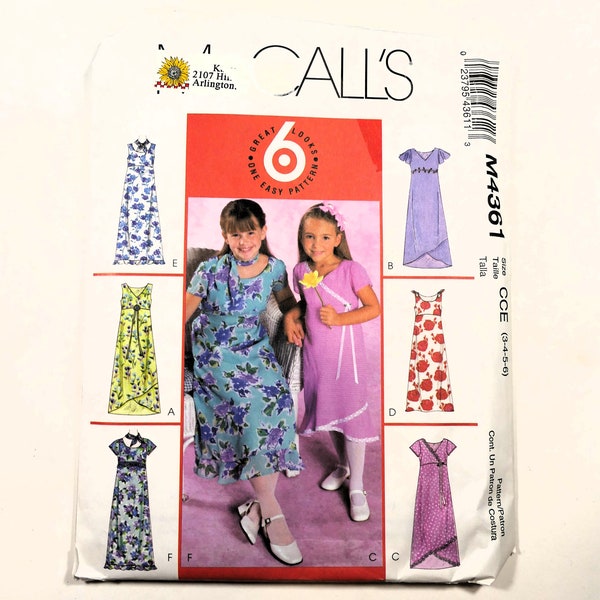 McCall's Sewing Pattern M4361 | Girls Dress Sewing Pattern |  Sizes 3-4-5-6 and 10-12-14 | UNCut Pattern | 6 Great Looks Easy Sew Dresses