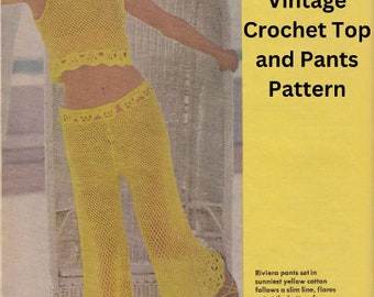 Vintage 70s Crochet Top and Pants Pattern (Sizes 8-14)