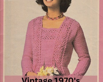 Vintage 1970's Crochet Pattern for Crochet Top and Cardigan | Pattern Only Not A Physical Item | Given sizes S-M FREE CROCHET GUIDE