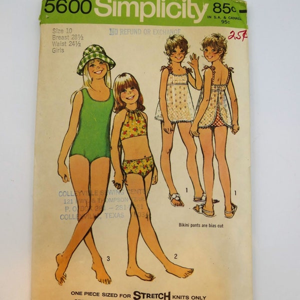 Simplicity Girls Bathing Suit Sewing Pattern 5600 | Girls Size 10 Bathing Suit Sewing Pattern |Vintage Pattern | Partial Cut