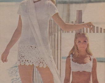 Vintage 1970's Crochet Pattern for Beach Dress and Bikini Motif | Pattern Only Not A Physical Item | Sizes 8-10-12-14 FREE CROCHET GUIDE