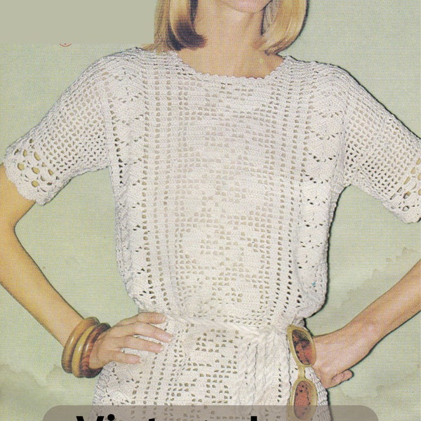 Vintage 1970's Crochet Lace Top Pattern | Pattern Only Not A Physical Item | Crochet Shirt Pattern | Given sizes 8-16 FREE CROCHET GUIDE