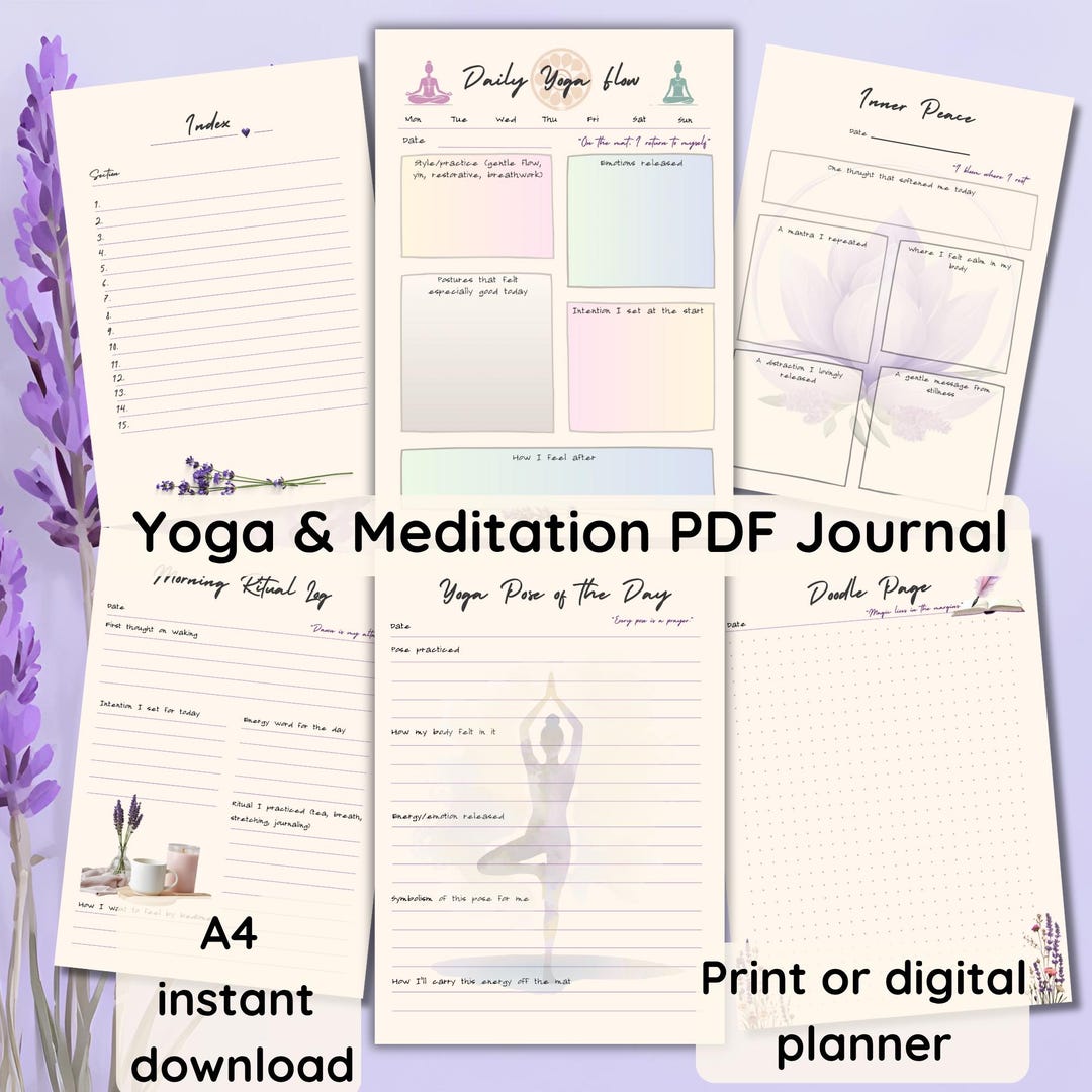 Yoga Meditation Planner Bundle | Chakra & Breathwork Tracker | Daily Flow Reflection PDF ...
