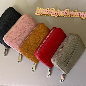 Cartera de monedas de cuero - Hardware de cremallera plateada - Bolsa de monedas - Cartera de tarjetas