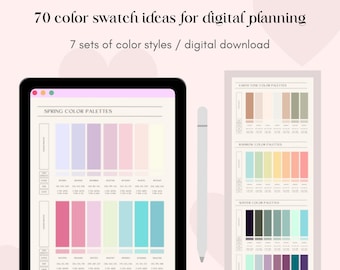 Muestras de color del planificador digital con códigos hexadecimales / Inserciones digitales de notabilidad GoodNotes / Tableta iPad / Estudiante universitario / Descarga instantánea