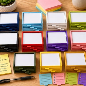 Sticky Note Holder with 4 Stencils – Desk Organizer for Post-It Notes