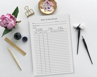 Jumbo Field Service Organizer: House to House Record (Printable)