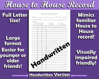 JW, JUMBO Field Service, Ministry Organizer, Printable, GoodNotes, Return Visit, Stationary, House to House Record, Handwritten Template