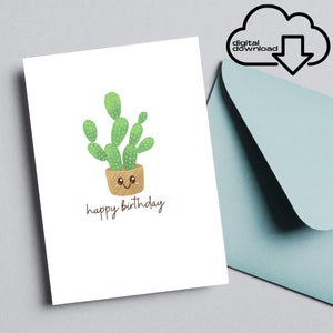 Cartão de feliz aniversário l Cartão de aniversário para impressão l Feliz aniversário l Planta l Cartão de planta de aniversário l Cartão em branco l Download instantâneo PDF
