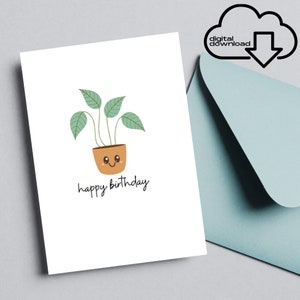Cartão de feliz aniversário l Cartão de aniversário para impressão l Feliz aniversário l Planta l Cartão de planta de aniversário l Cartão em branco l Download instantâneo PDF
