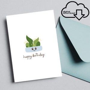 Cartão de feliz aniversário l Cartão de aniversário para impressão l Feliz aniversário l Planta l Cartão de planta de aniversário l Cartão em branco l Download instantâneo PDF