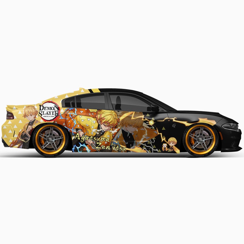 Zenitsu Agatsuma Demon Slayer Full Car Wrap ITASHA Anime Stickers Decals Made with Top Vinyl Fit with Any Cars Support Custom image 2