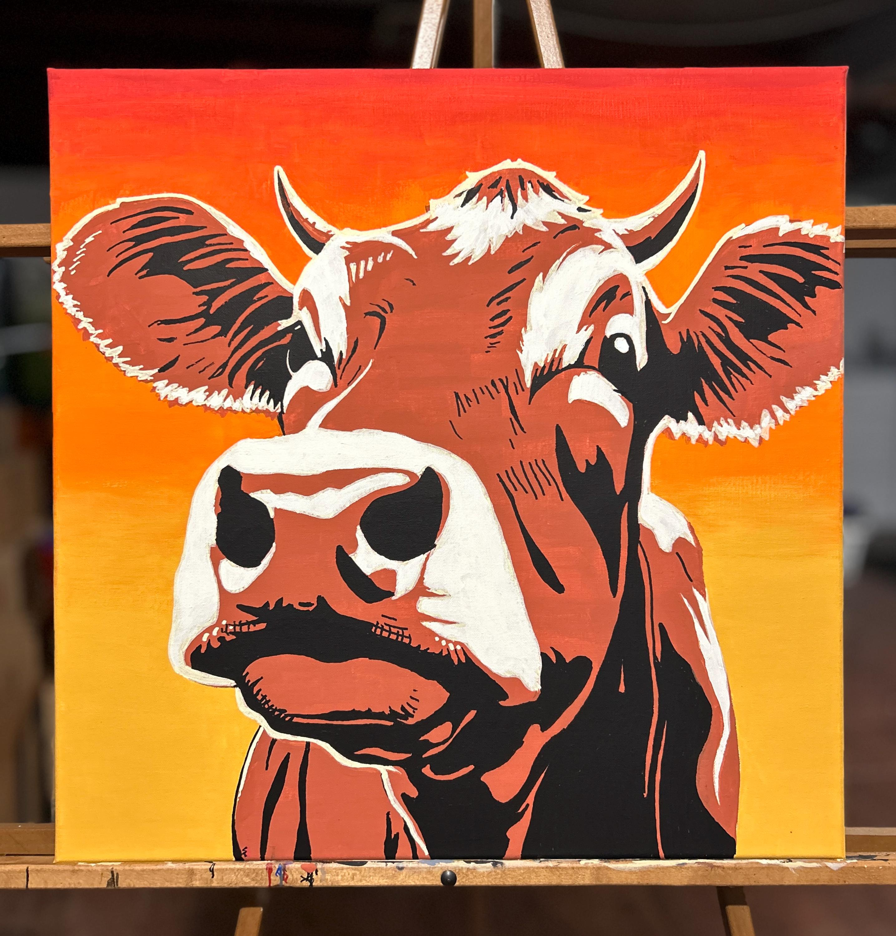 24x24 Sunset Cow Acrylic Painting - Etsy