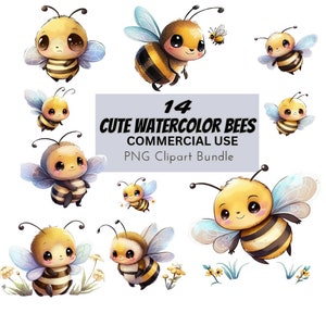 Lindas abejas de acuarela, paquete de diseño digital, impresiones artísticas imprimibles de acuarela, uso comercial, descarga de ilustración, Clip, gráficos PNG, vivero