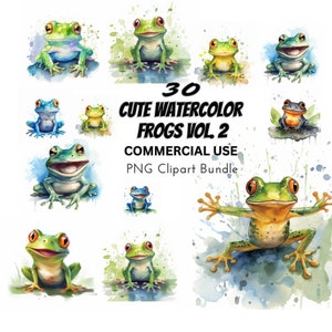 Sapos fofos em aquarela - pacote de design digital, impressões artísticas para impressão em aquarela para uso comercial Baixar ilustração Clip Art gráficos PNG