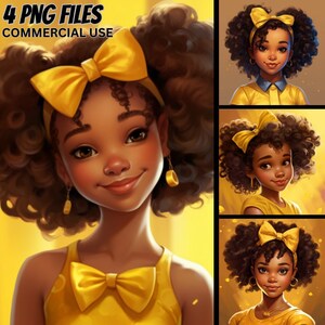 Black Girl Yellow Clipart Bundle, Curly Hair Princess PNG (Commercial Use)