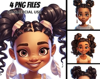 Curly Hair Black Girl PNG Clipart Bundle, Afro Kids Prints (Commercial Use)