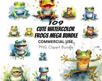 Watercolor Frogs Clipart – 109 PNG Graphics, Commercial Use (Digital Download)