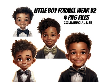 Little Black Boy Formal Wear Illustration, Tux Bow Prints (PNG Bundle)