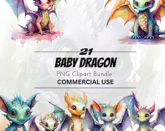 Pacchetto di clipart di cuccioli di drago, acquerello fiaba PNG (download digitale)