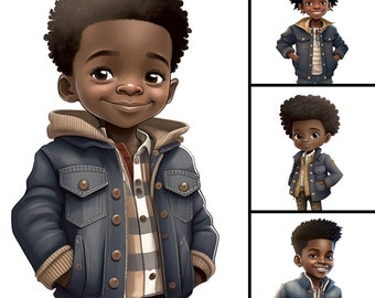Cute Little Black Boy Illustration V.17 4 PNG Bundle, Jeans Denim
