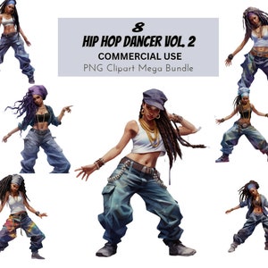 ヒップホップダンス V.2 PNG バンドル、三つ編み、ファッションスタイル、黒人女性の魔法のクリップアート、女性スポーツ、商用利用、印刷可能、アフロプリント T シャツ