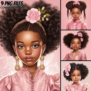 Little Black Girl in Pink Vol. 5, 9 JPEG Bundle, Curly Hair Magic ClipArt, Princess Commercial Use Afro African American, Planner Tshirt