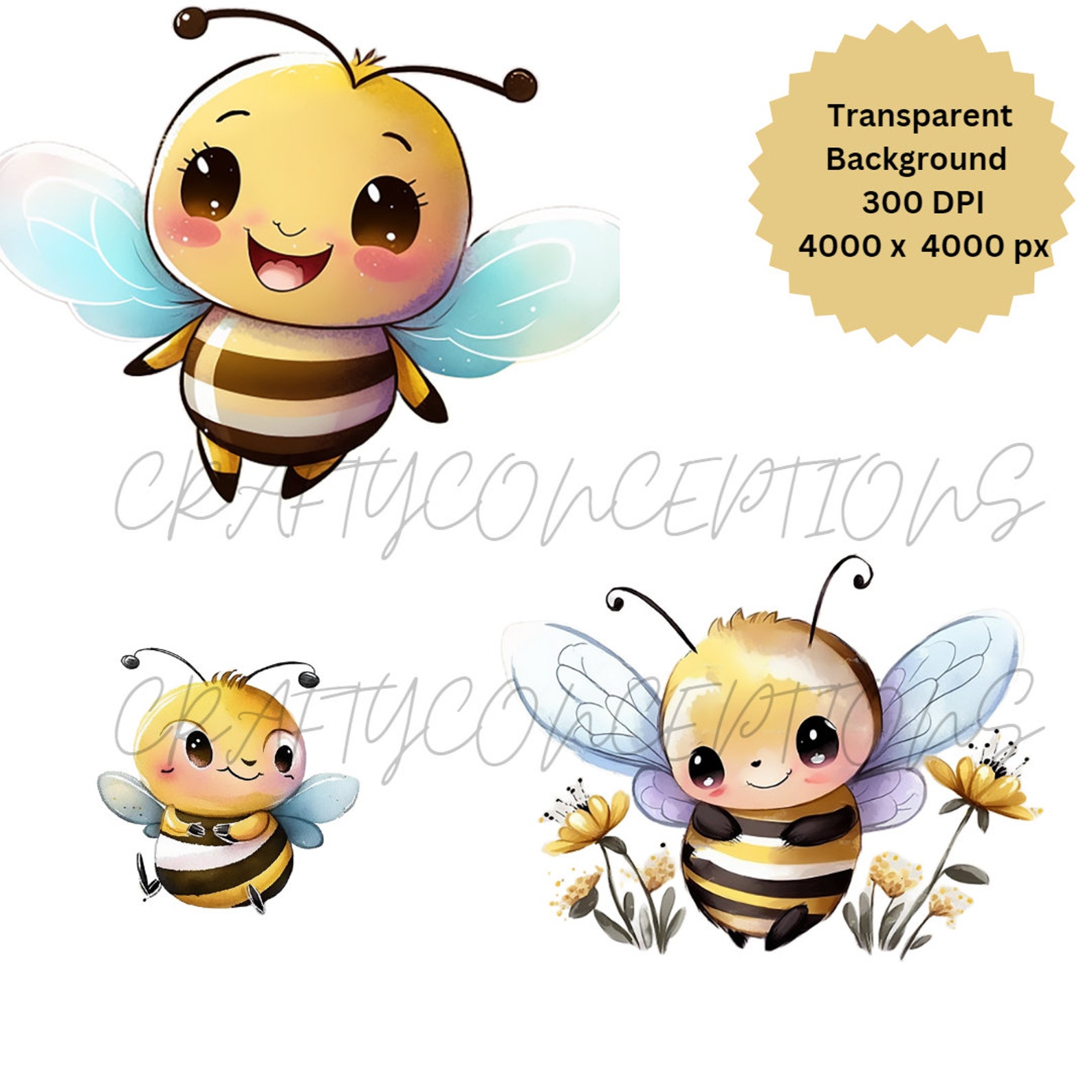 Watercolor Bees Clipart, Cute Nursery PNG Graphics (commercial Use) - Etsy