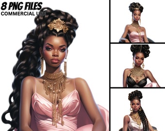 Black Girl Queen Clipart, Afro Princess, PNG Bundle (Digital Download)