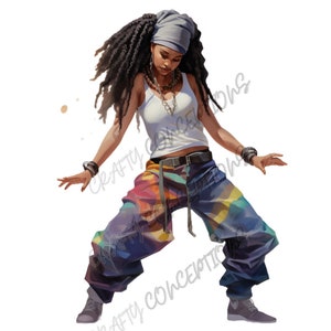 Hip Hop Dancing V.2 PNG Bundle, Braids, Fashion Style, Black Girl Magic ClipArt, Woman Sport, Commercial Use, Printable, Afro Prints T-shirt image 4