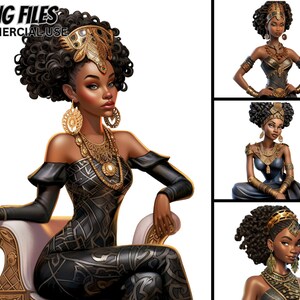 Princess V.2 4 PNG Bundle, Afro Fashion Black Girl Queen Magic Kids ClipArt Commercial Use African American Planner Tshirt Sublimation Print