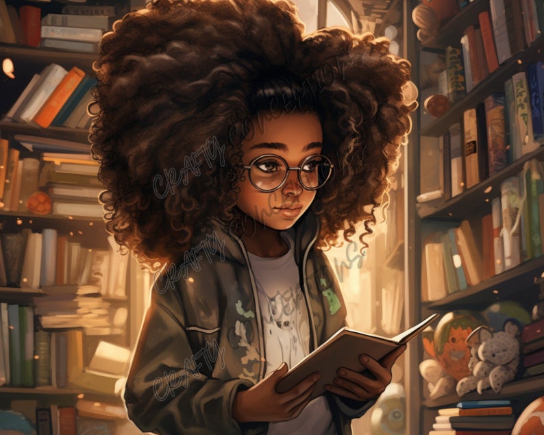 Puede incluir: Una joven con el pelo largo, rizado y casta&ntilde;o y gafas est&aacute; leyendo un libro en una biblioteca. Lleva una chaqueta verde y una camisa blanca. Las estanter&iacute;as de la biblioteca est&aacute;n llenas de libros y hay animales de peluche en las estanter&iacute;as.