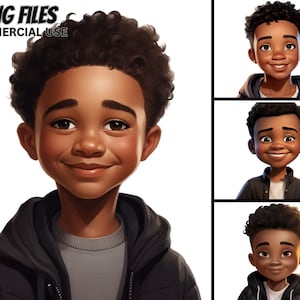 Niedlicher kleiner schwarzer Junge Illustration V.7, 4 PNG Bundle, Kapuzenpulli, Hut Dreadlocks, cooler Prinz Magie ClipArt stört Afro Kinder Urban Prints Tshirt