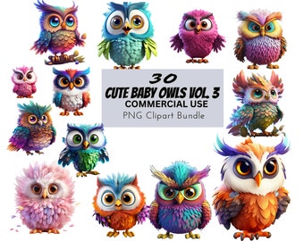 Watercolor Baby Owls Clipart, Cute Nursery PNG Graphics (Commercial Use)