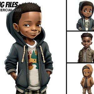 Cute Little Black Boy Illustration V.13, PNG Bundle, Hoody, Hat Dreadlocks, Cool Prince Magic ClipArt Bothers Afro Kids Urban Prints Tshirt