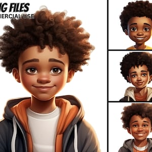 Niedlicher kleiner schwarzer Junge Illustration V.9, 4 PNG Bundle, Kapuzenpulli, Hut Dreadlocks, cooler Prinz Magie ClipArt stört Afro Kinder Urban Prints Tshirt