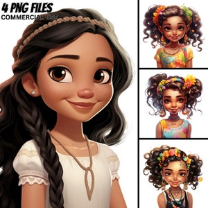 Niedliche kleine Latina Mädchen Illustration V.3, 4 PNG Bundle, bunt, magisch ClipArt, kommerzielle Nutzung Kinder druckbare Tshirt digitales Design Handwerk