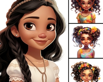 Latina Girl Illustration, Magic ClipArt PNG Bundle, Kids T-shirt Design (Digital Download)
