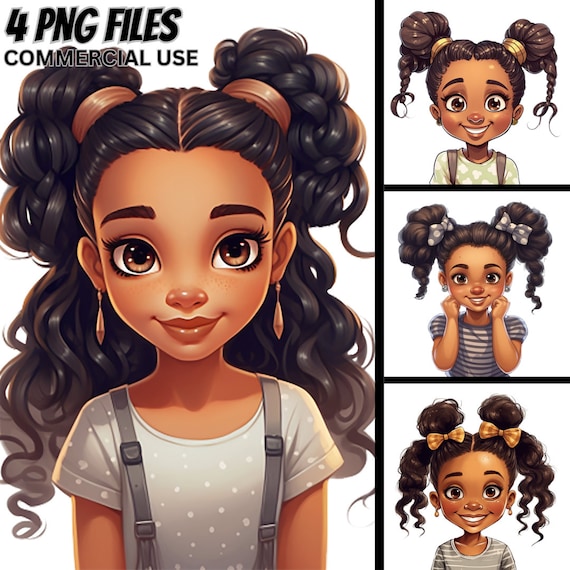 Cute Little Black Girls Illustration 2 4 PNG Bundle Curly Hair Pigtails Magic Clipart Princess Commercial Use Afro Kids Prints Tshirt Etsy