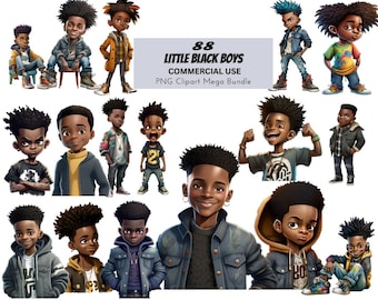 Black Boy Clipart Mega Bundle, Afro Kids Illustrations (88 PNG) (Digital Download)