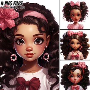 Cute Little Latina Girls Illustration V.6, 4 PNG Bundle, Pink, Magic ClipArt, Kids, Printable, Tshirt, Digital Download Design, Paper Crafts