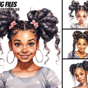 Black Girl Watercolor Clipart, Afro Kids PNG Bundle (Commercial Use)