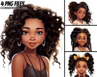 Curly Hair Girl Clipart, Afro Princess PNG Bundle (Commercial Use)